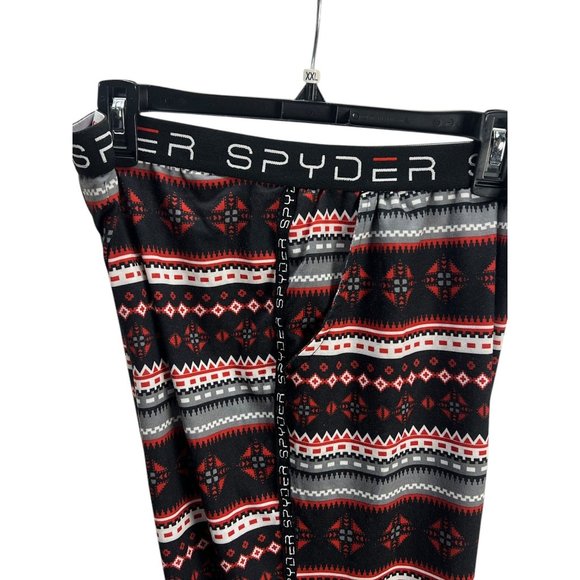 Spyder Mens Nordic Print Thermal Leggings XL Red Grey Elastic Waist Boho Tribal - Picture 5 of 12